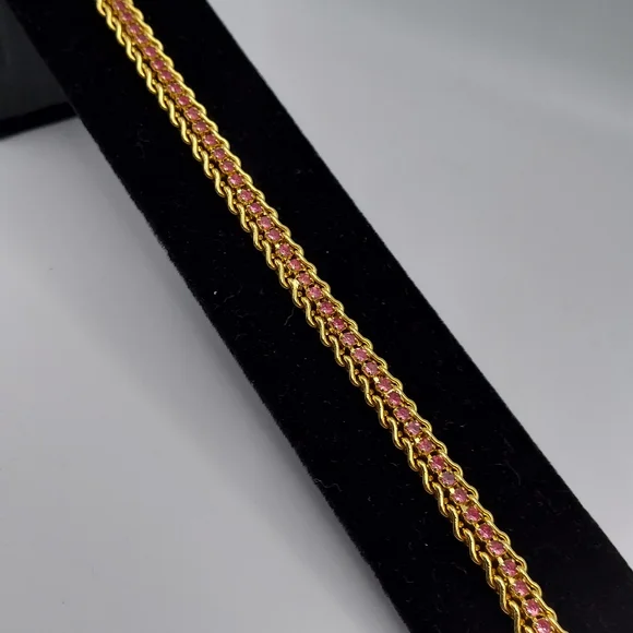 Vintage Tennis Bracelet w/Pink Rhinestones& Goldtone, GC. - Picture 9 of 9